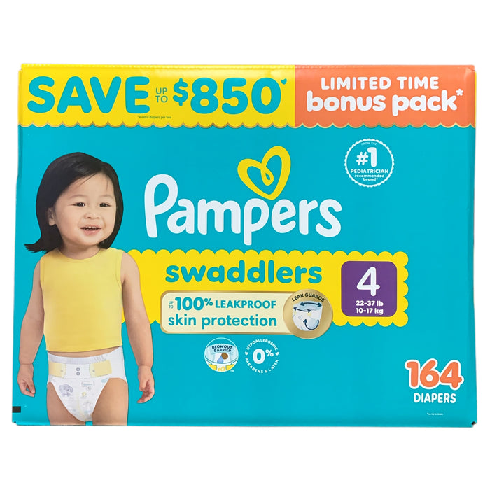 Pampers Swaddlers Hypoallergenic Disposable Diapers Size 4 (22-37lb), 164 Count