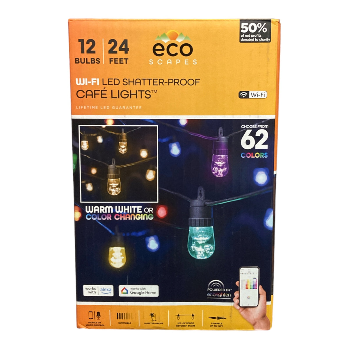 Ecoscape Led Rope Light EcoScapes 24 Wi-Fi Color-Changing LED Café Lights by Enbrighten (12 Bu ...