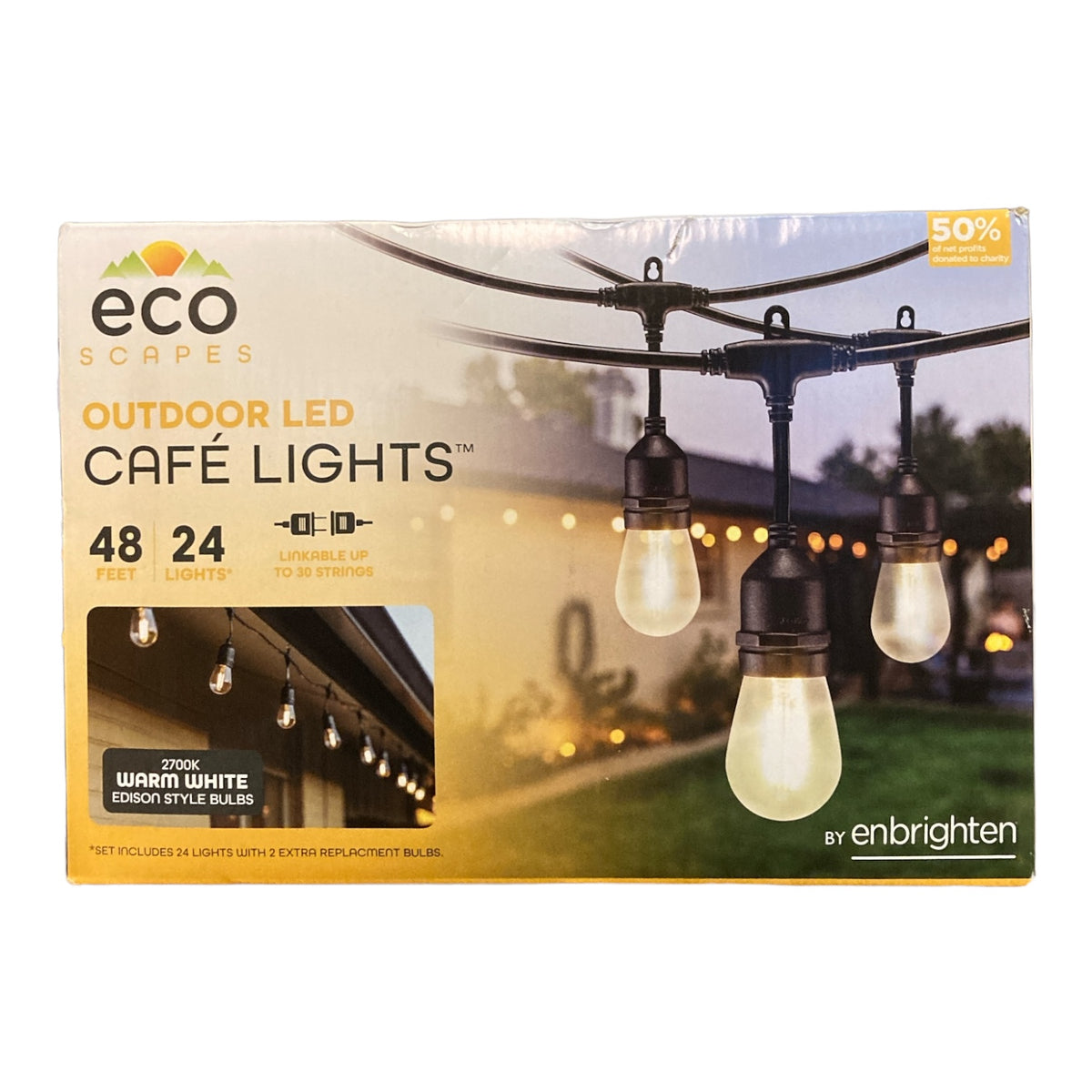 Ecoscape Led Rope Light EcoScapes Outdoor LED Cafe Lights (24 Bulbs, 48 Feet) — Ewirelessgear