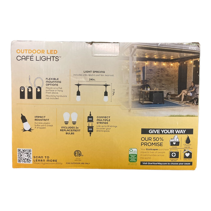 Ecoscapes by Enbrighten Outdoor Cafe Warm White String Lights, 48', 24 Bulbs