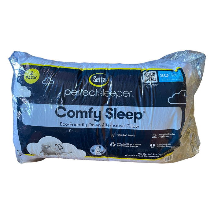 Serta Perfect Sleeper Comfy Sleep Bed Pillow, 2 Pack, White, Queen