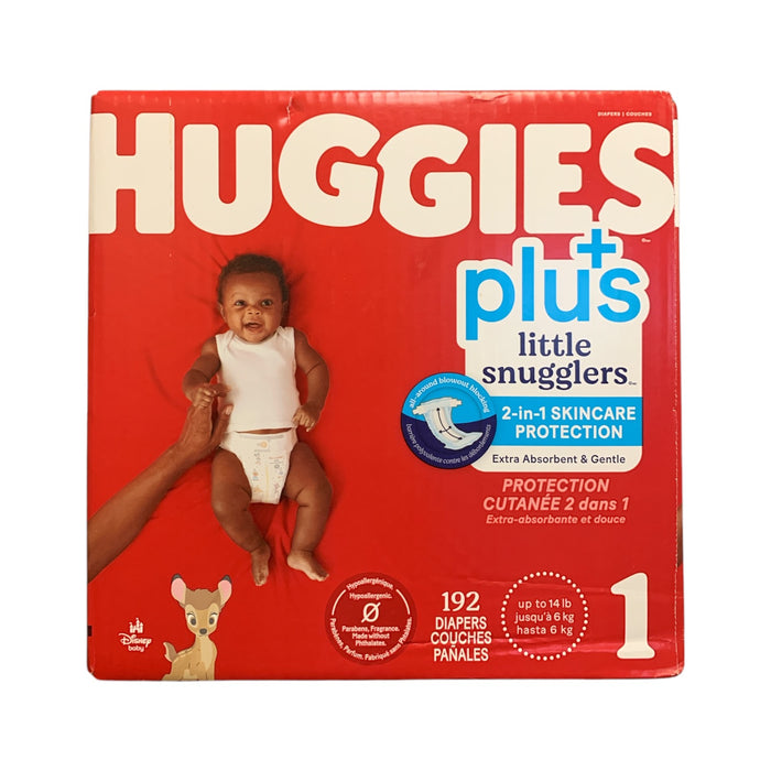 Huggies Plus Little Snugglers Diapers Size 1 (Up to 14lbs), 192 Count