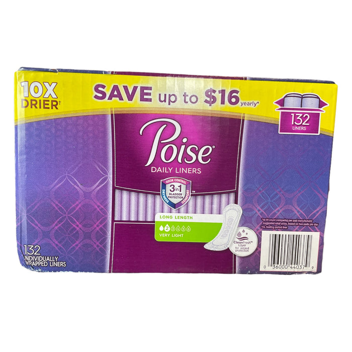 Poise Daily Liners, Very Light Absorbency, Long Length, 132 ct.