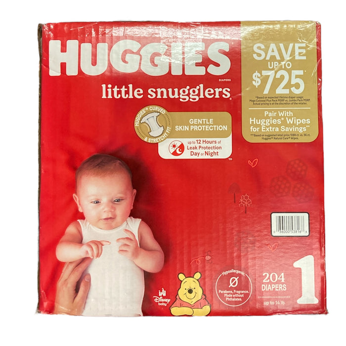 Huggies Little Snugglers Gentle Sink Protection Diapers Size 1 (204 Ct.)