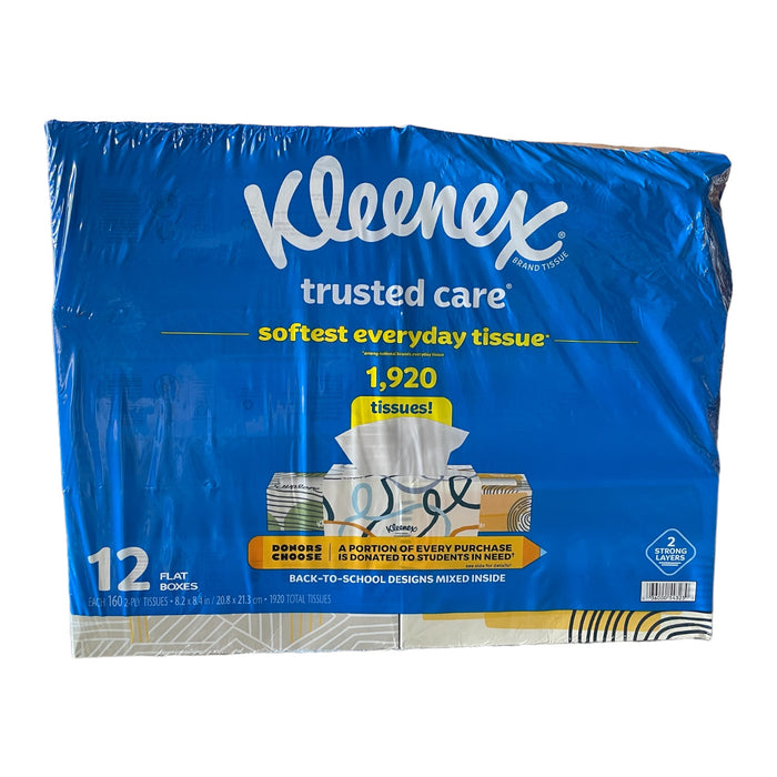 Kleenex 2-ply Facial Tissues, Flat Boxes (160 tissues/box, 12 boxes)