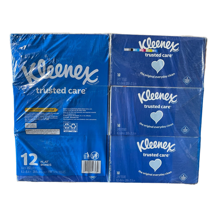 Kleenex 2-ply Facial Tissues, Flat Boxes (160 tissues/box, 12 boxes)