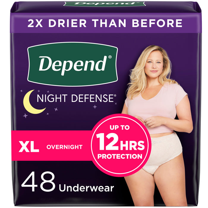 Depend Night Defense Women's Leak Protection Underwear - 48 count (XL, Blush)