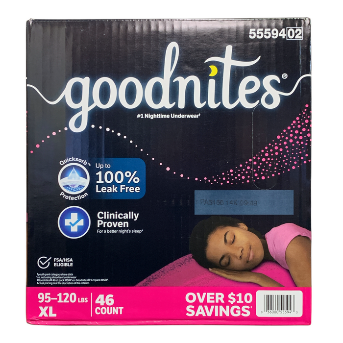 Goodnites Nighttime Bedwetting Underwear for Girls, XL (95-120lbs), 46ct