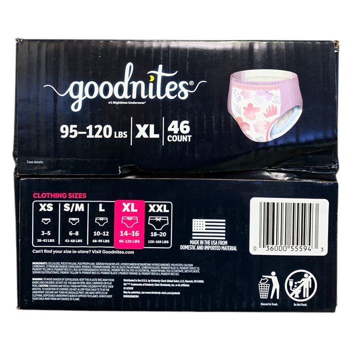 Goodnites Nighttime Bedwetting Underwear for Girls, XL (95-120lbs), 46ct