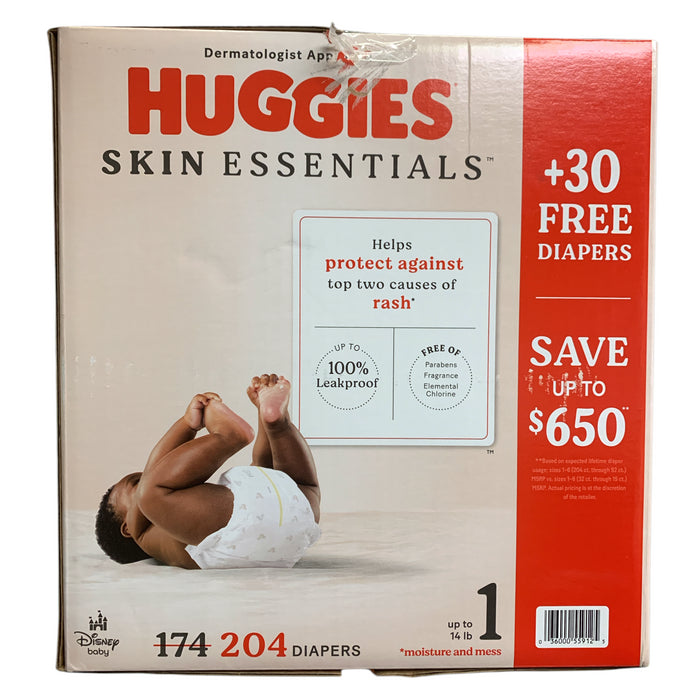 Huggies Skin Essentials Baby Diapers, Size 1 (up to 14lbs.), 204 Count