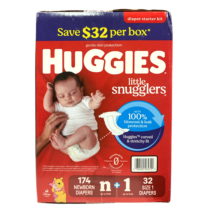 Huggies Little Snugglers Diapers, Sizes NB (<10lbs, 174ct) & 1 (<14lbs 32ct.)