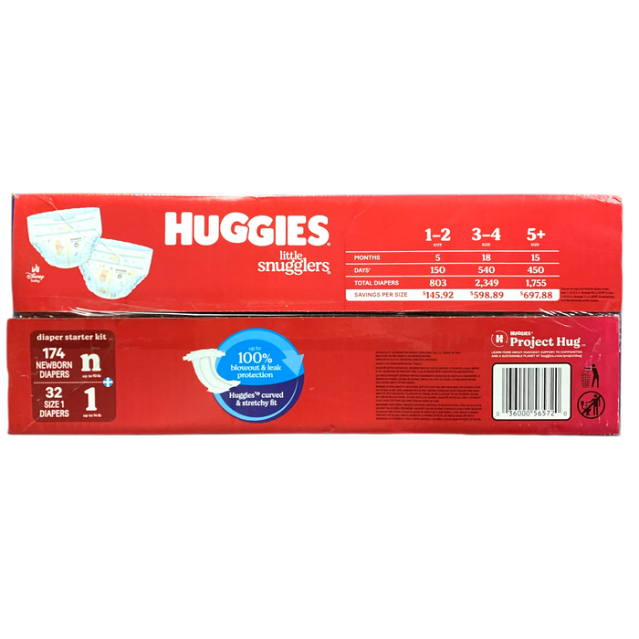 Huggies Little Snugglers Diapers, Sizes NB (<10lbs, 174ct) & 1 (<14lbs 32ct.)