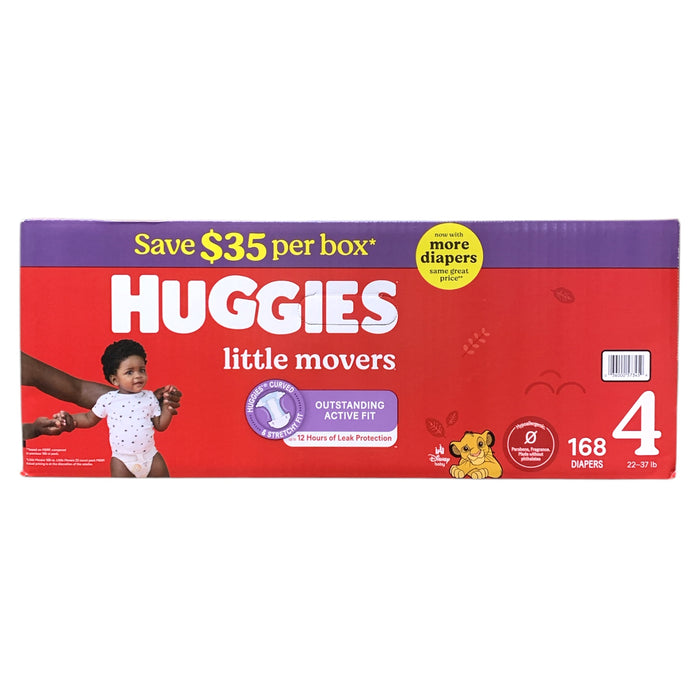 Huggies Little Movers Disposable Baby Diapers, Size 4 (22-37LBS), 168ct