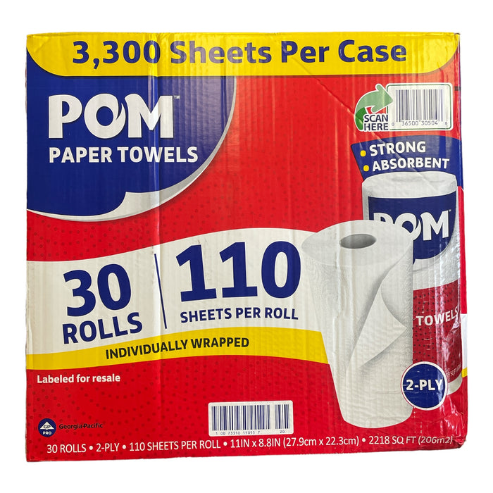 POM Individually Wrapped 2-Ply Paper Towels (110 sheets/roll, 30 rolls)