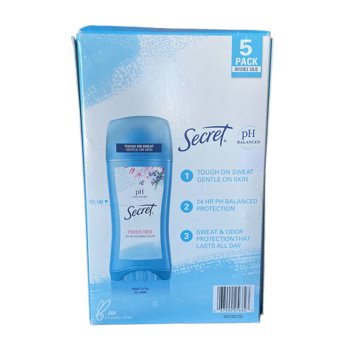 5 Pack Secret Invisible Antiperspirant Deodorant, Powder Fresh, 2.1 Oz EXP 05/24