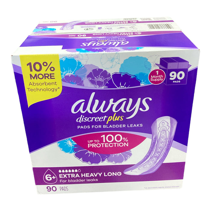 Always Discreet Plus, Incontinence Pads for Women (Extra Heavy Long, 90 ct)