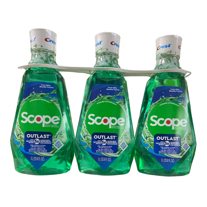 Crest Scope Outlast Mouthwash, Fresh Mint, 33.8 fl oz., 3 pk./1L