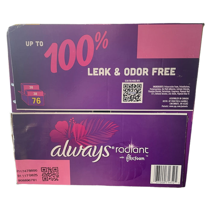 Always Radiant Regular Leak and Odor Proof Pads, Scented, Size 1, 76 Count