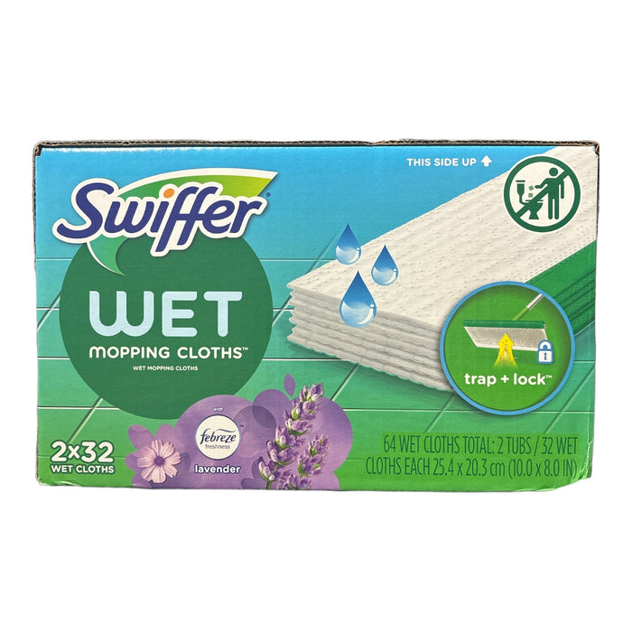 Swiffer Wet Mopping Cloth Refills, Febreze Lavender Scent, 64 Ct Total