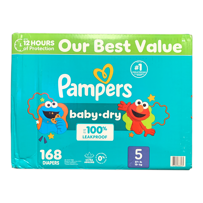 Pampers Baby Dry 100% Leakproof Disposable Diapers, Size 5 (27+lb), 168ct