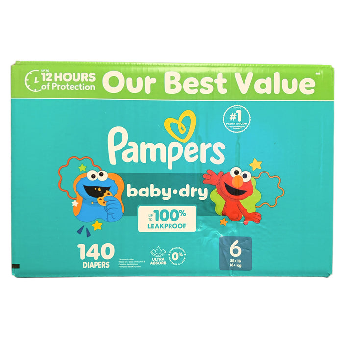 Pampers Baby Dry 100% Leakproof Disposable Diapers, Size 6 (35+lb), 140ct