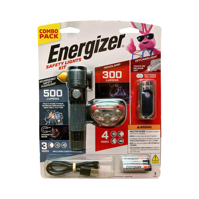 Energizer Safety Light Kit Combo Pack - Flashlight, Headlamp & Keychain Light