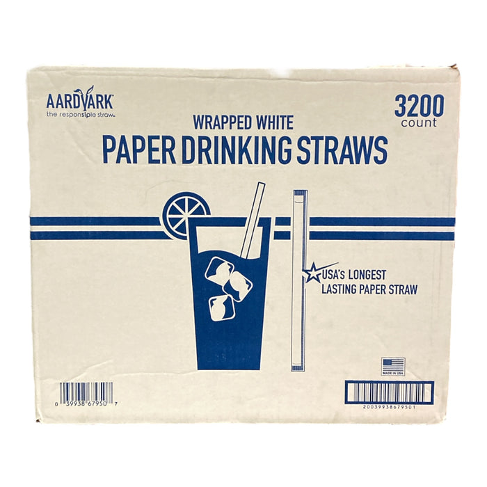 Aardvark White Wrapped Paper Straws, 7.75" (3200 ct.)