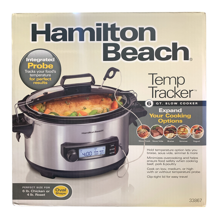Hamilton Beach Temp Tracker 6-Quart Oval Multi-Function Slow Cooker, Silver