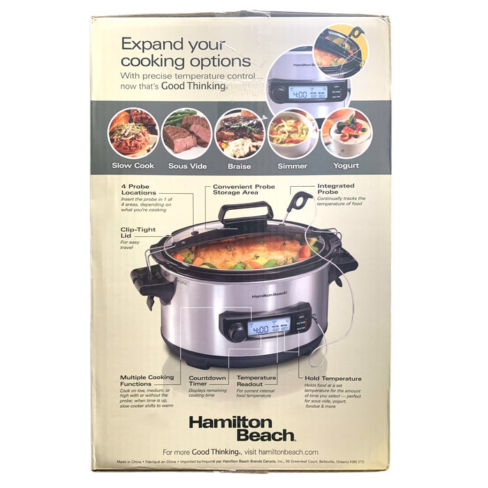 Hamilton Beach Temp Tracker 6-Quart Oval Multi-Function Slow Cooker, Silver