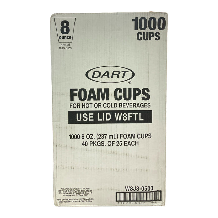 Dart Container Corp. 8J8 Foam Cups, 8 oz., White (Pack of 1000)