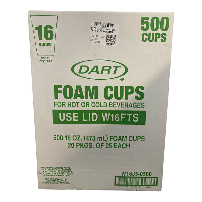 Dart 16oz Foam Cups, 500 Count (W16J5-0500)