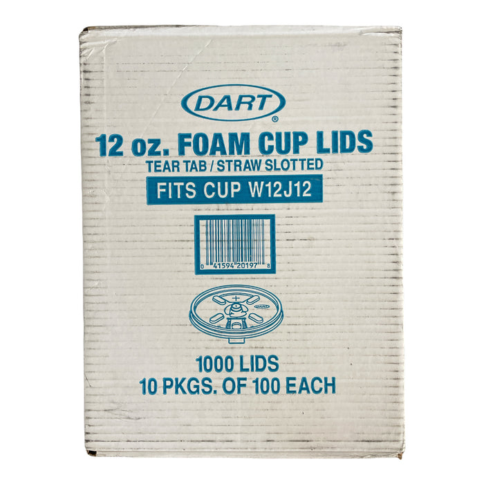 Dart 12oz Foam Cup Lids, Tear Tab/Straw Slotted, Clear (1000 Count)