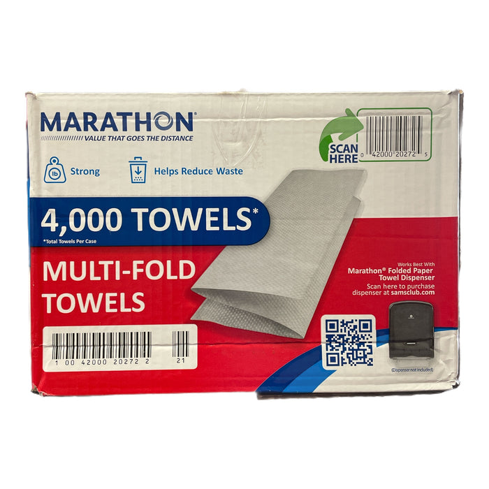 Marathon Multi-Fold Paper Towels, 1-Ply 9.2" x 9.4", White (4000 Pack)