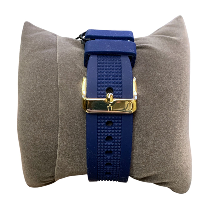 Bulova Men's Classic Quartz Watch, Gold Stainless, Blue Rubber Strap, 97B222