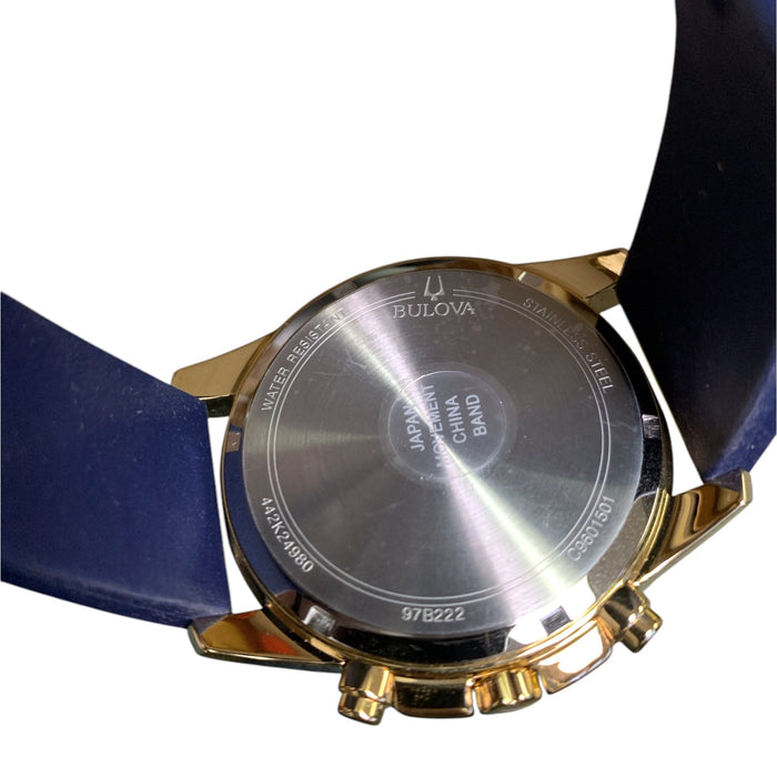 Bulova Men's Classic Quartz Watch, Gold Stainless, Blue Rubber Strap, 97B222
