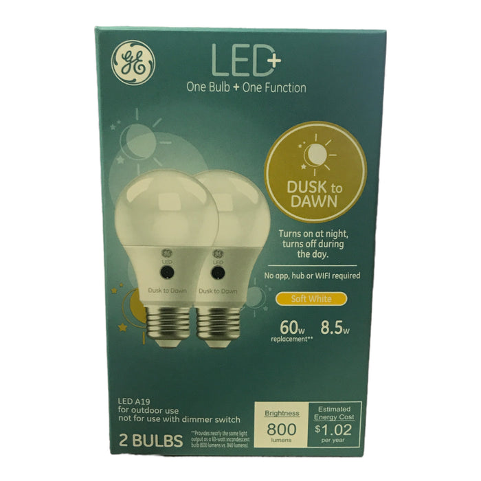 LED+ Dusk to Dawn SW 60W Replacement LED General Purpose A19 Light Bulb, 2 Pack