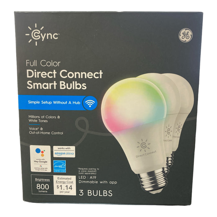 Cync by GE Full Color Direct Connect Smart Bulbs (3 pack LED A19 Bulbs)