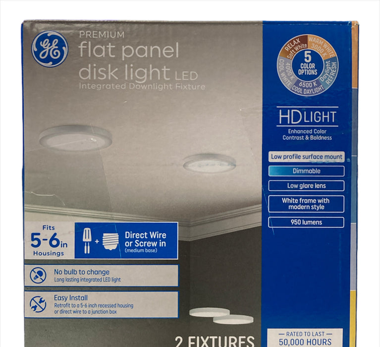 GE Lighting Premium Flat Panel Disk Light Integrated Downlight Fixture (2 Pack)