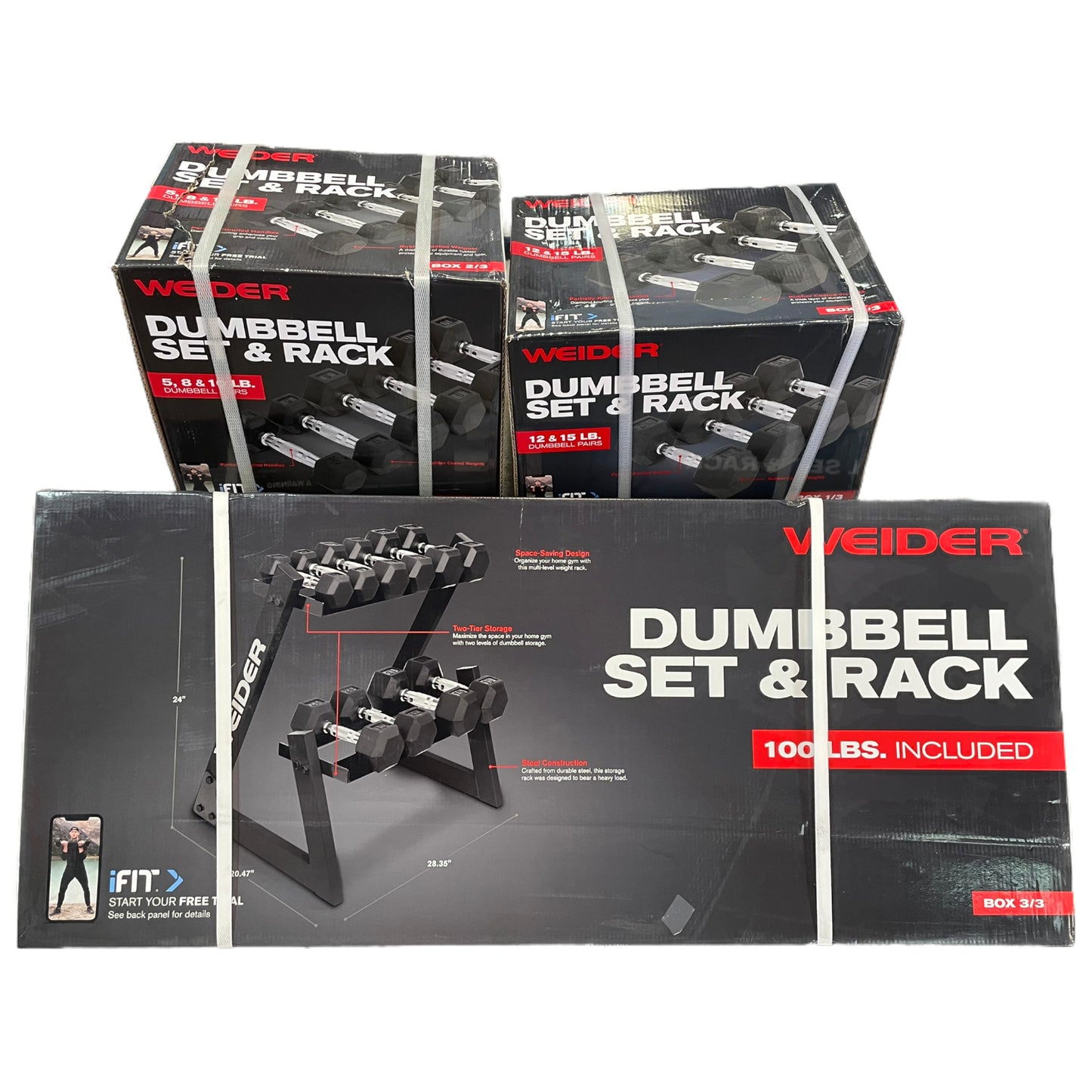 Weider 100 Lb. Dumbbell Set with 2-Tier Storage Rack Dumbbell