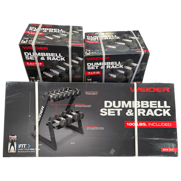 Weider 100 Lb. Dumbbell Set with 2 Tier Storage Rack Dumbbell