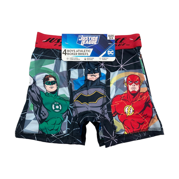 Justice League Boy's Superhero Moisture Wicking Athletic Boxer Briefs, 4 Pack