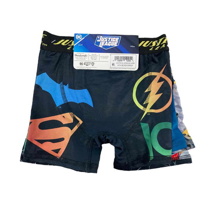 Justice League Boy's Superhero Moisture Wicking Athletic Boxer Briefs, 4 Pack