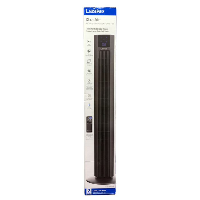 Lasko Xtra Air 48" Extended Airflow Tower Fan, Remote, Auto Mode, 4 Speed, Black
