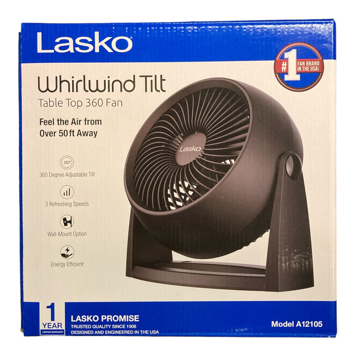 Lasko Whirlwind Tilt 12" Table Fan with Wall-Mount Option, Black