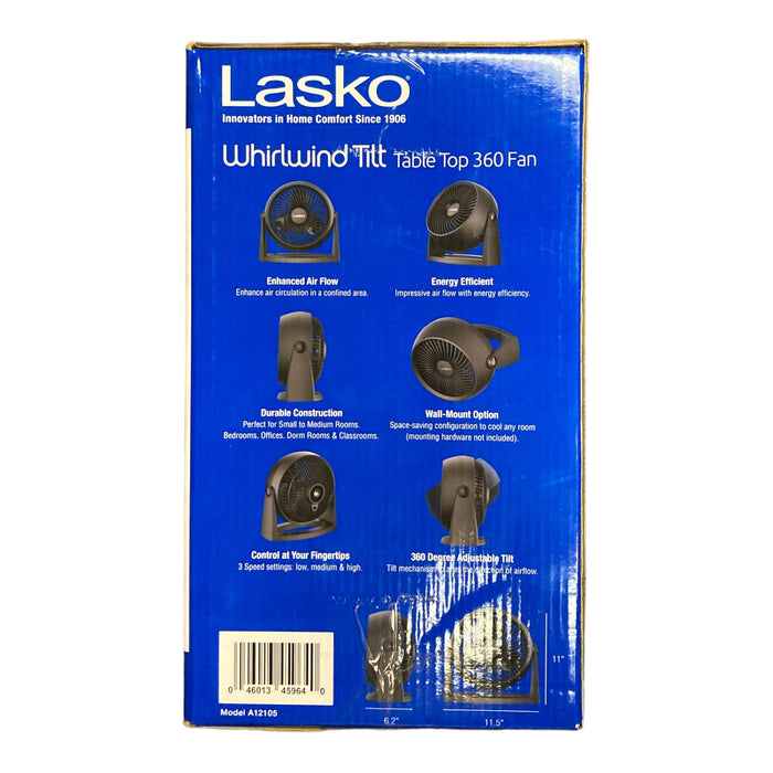 Lasko Whirlwind Tilt 12" Table Fan with Wall-Mount Option, Black