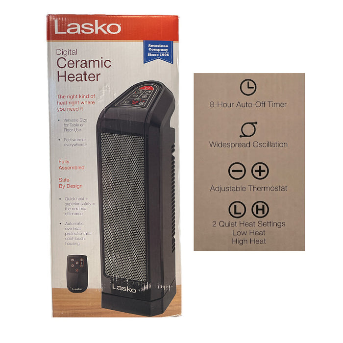 Lasko 16" Digital Ceramic Tower Heater with Remote Control, Table or Floor Use