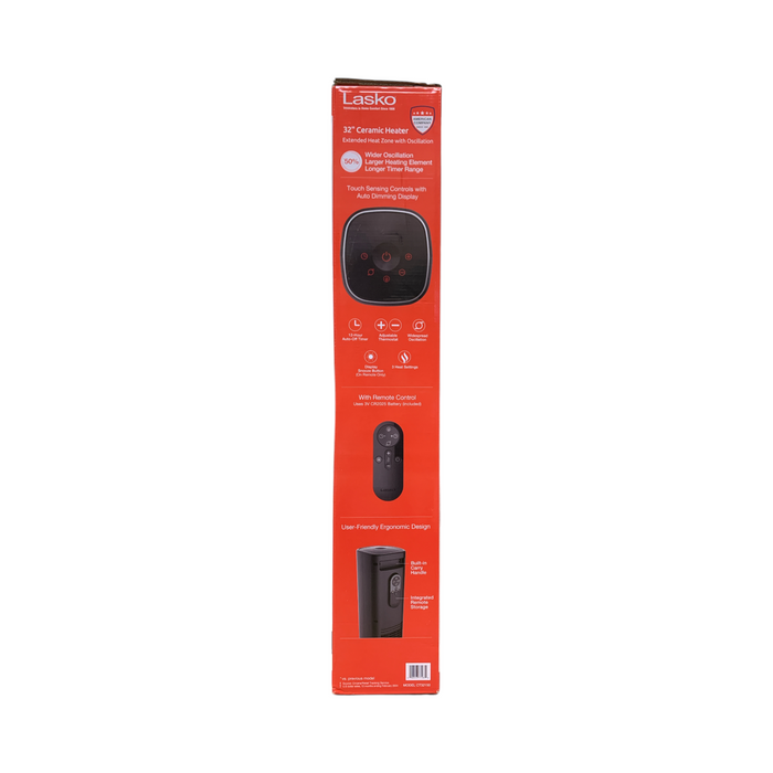 Lasko 32" Ceramic Heater with Remote, Extended Heat Zone with Wider Oscillation