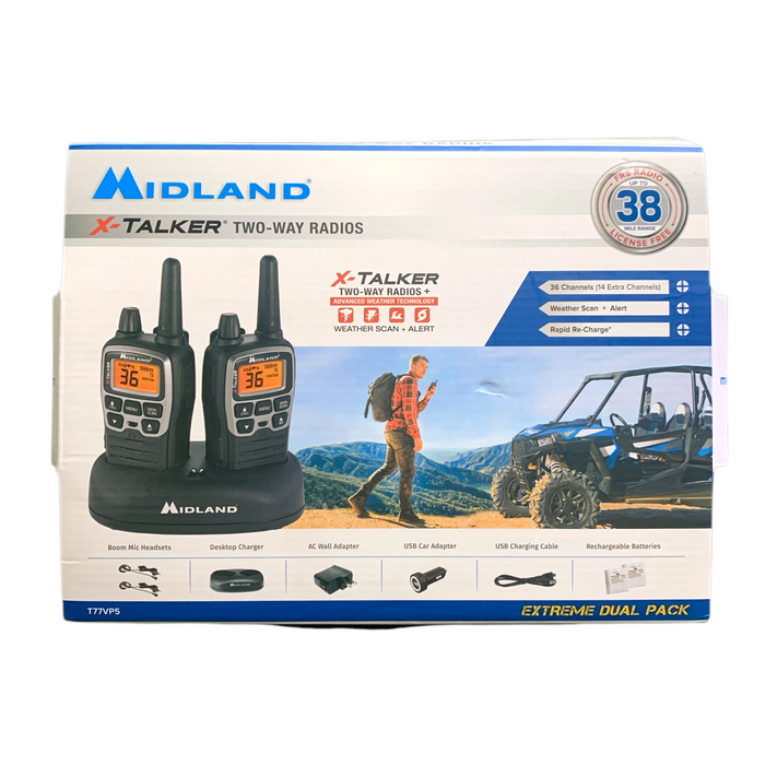 Midland T77 X-Talker FRS Walkie Talkie Extreme Dual Pack with Case, T77VP5
