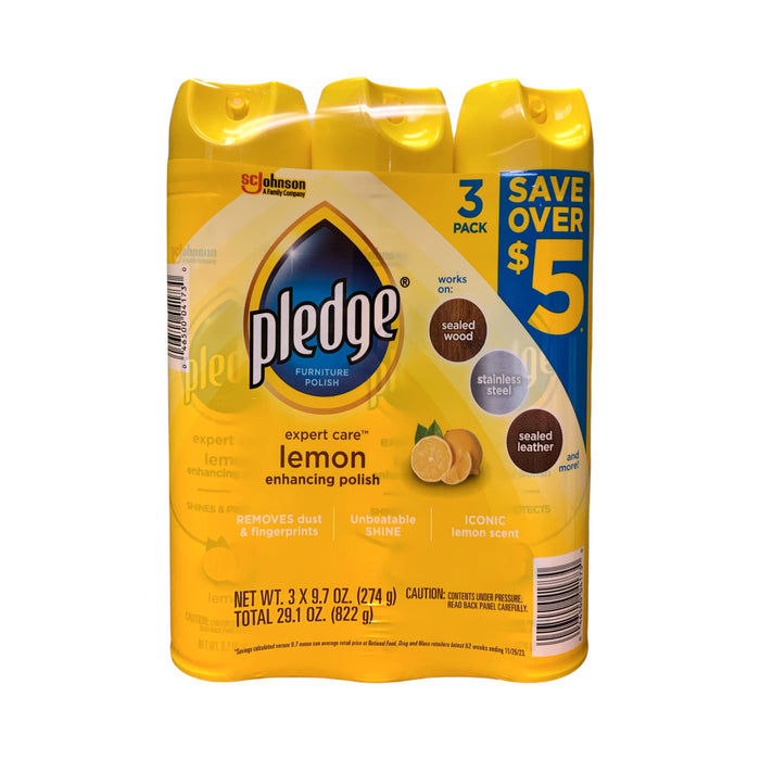 Pledge Multi-Surface Furniture Polish Spray, Lemon, 9.7 oz - Pack of 3