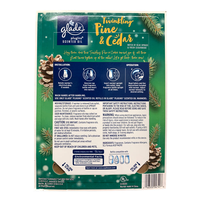 Glade PlugIns Limited Edition Twinkling Pine & Cedar, 2 Warmers & 6 Refills